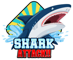 A Marine logo with big blue shark and Shark attack text