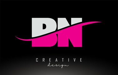 BN B N White and Pink Letter Logo with Swoosh.