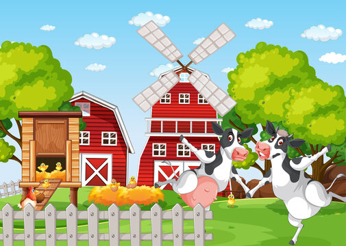 Scene with farm animal on the farm