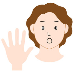 片手を前に突き出し「NO」の意思表示をする女性のイラスト（白背景・ベクター・切り抜き）