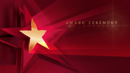 Fototapeta 3d golden star with light ray effect element and glitter glow decoration. award ceremony background. obraz