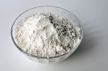 Premium wheat flour in a glass container