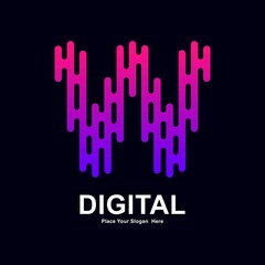 Obraz premium Abstract letter W modern line and digital vector logo design. Suitable for typography technology electronic, geometric technology font and modern futuristic design 