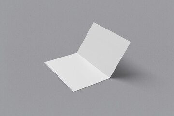 Bi fold busniness card vertical - landscape brochure or invitation mock up isolated on gray background.