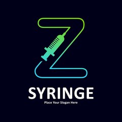 Abstract Letter Z in shape of syringe design vector logo. Suitable for initial health and immunization symbol 