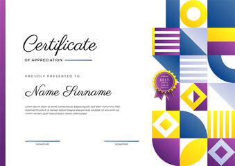 Modern elegant colorful diploma certificate template. Certificate of achievement border template with luxury badge and modern line pattern. For award, business, and education needs