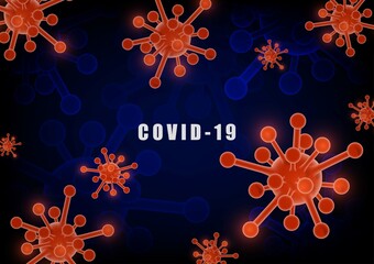 Abstract COVID-19 virus pandamic style of futuristic blue contrast by red viruses. Overlapping for copy space of text background. Illustration vector