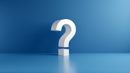 White question mark symbol on blue background. Problem, solution, confusion counseling