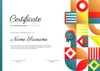 Modern elegant colorful diploma certificate template. Certificate of achievement border template with luxury badge and modern line pattern. For award, business, and education needs