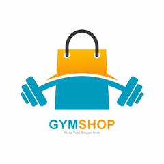  Fitness bag shop logo vector design. Suitable for business, barbell symbol and online shop