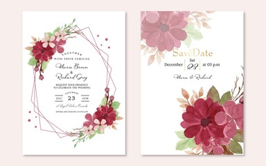 Set of Vintage Watercolor Floral Wedding Invitation