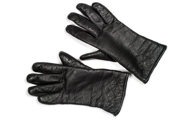 Women's leather gloves on a white background.