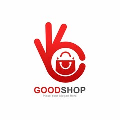 Obraz premium Good shop logo vector design. Suitable for shopping, business, and hand symbol