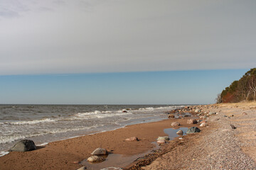 Fototapeta na wymiar Baltic sea beach, water, sky, waves