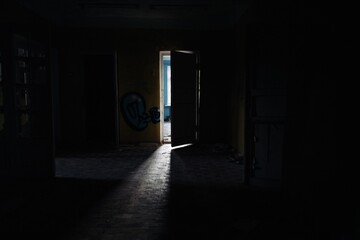 an open door in the dark