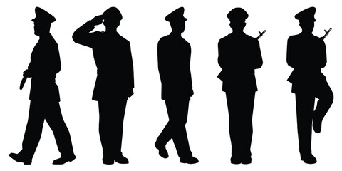 Soldier silhouette vector isolated on white background, military man in parade. - obrazy, fototapety, plakaty