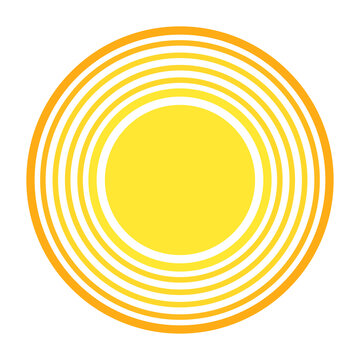 Shiny sun icon for weather design. Sunshine symbol happy yellow isolated sun vector illustration.