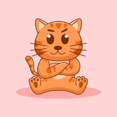 Cute orange cat sitting, cartoon vector illustration