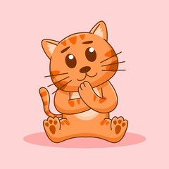 Cute orange cat sitting, cartoon vector illustration