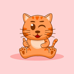 Cute orange cat sitting, cartoon vector illustration