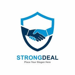 Shield shake hand vector logo template. Suitable for business, protection, and web