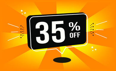 35% off. Orange banner with black balloon and special buy and sell offer