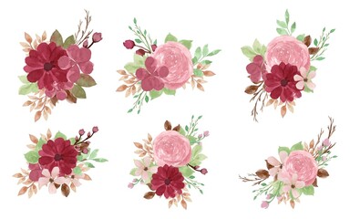 Set of Vintage Watercolor Floral Bouquet