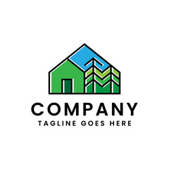 pine house and mountain logo design