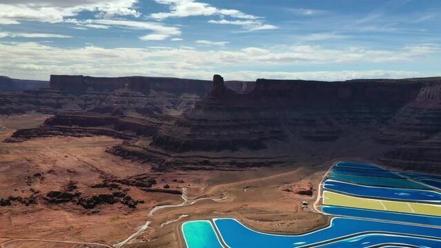 Potash Evaporation Ponds Near Moab, Utah - aerial drone shot