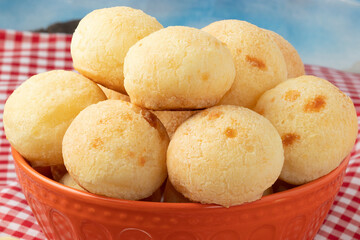 Closeup of Brazilian cheese bread (pão de queijo).