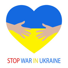 Illustration stop war sign in Ukraine. Hands with a heart on a white background