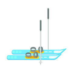 Abstract Flat Cartoon Active Lifestyle Training Exercising Sport Skiing With Poles Vector Design Style Element Isolated Grades Learning Concept