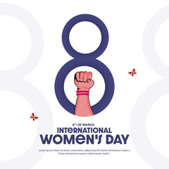 8 March Concept. Happy International Women's Day Greeting Card. Number eight shape with a hand fist.