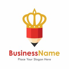 Pencil king crown vector logo design. Suitable for education, business, royal, art and web