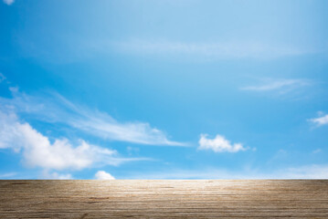 wooden table and sky background