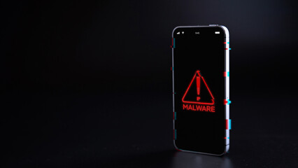 Hacker security cyber attack smartphone. Digital mobile phone isolated on black. Internet web hack...