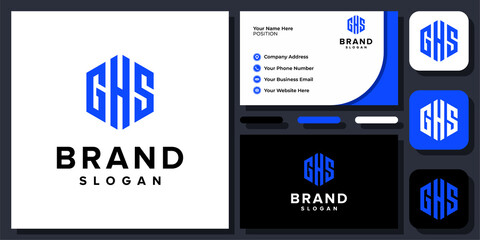 Naklejka premium Initials Letter GHS or G H S Hexagon Geometric Strong Monogram Vector Logo Design with Business Card