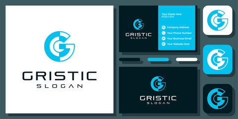 Initial Letter G Futuristic Technology Digital Connection Vector Logo Design with Business Card