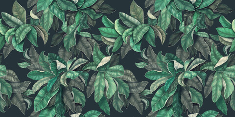 Seamless pattern, botanical wallpaper, leaf background. Hand drawn realistic illustration. Design for wallpaper, fabric, paper, personal blogs, websites, social networks