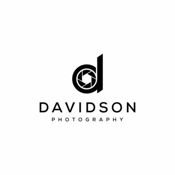 Creative modern lens camera photography on initial D logo icon vector template
