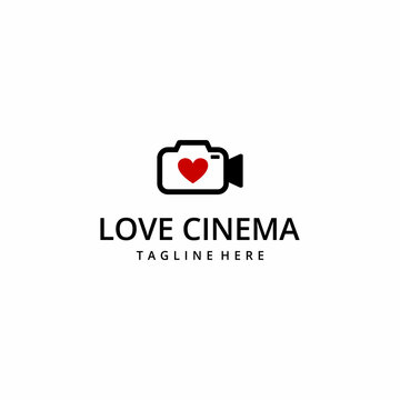 Creative modern love camera film photography logo icon vector template