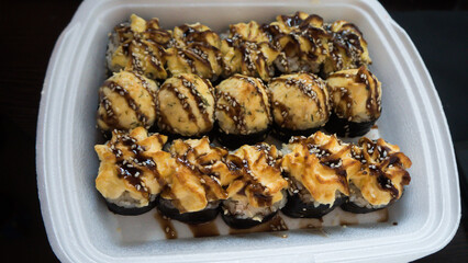 Assorted rolls close-up on a white background 