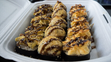 Assorted rolls close-up on a white background 