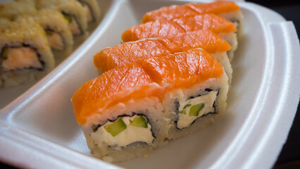 Assorted rolls close-up on a white background 