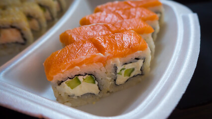 Assorted rolls close-up on a white background 