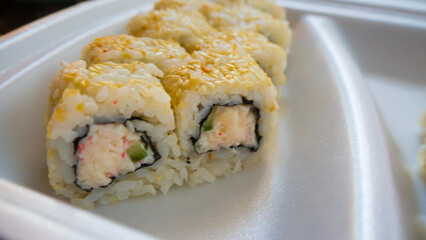 Assorted rolls close-up on a white background 