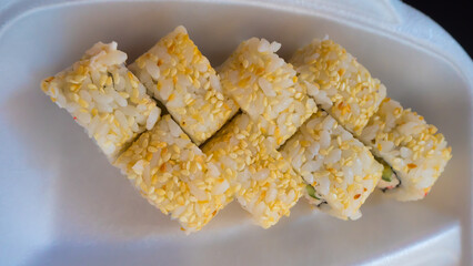 Assorted rolls close-up on a white background 