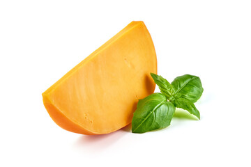 Cheddar cheese, isolated on white background.