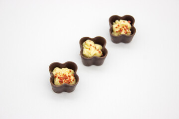 Few chocolates candy with filling