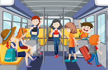 Scene with many people using public transportation